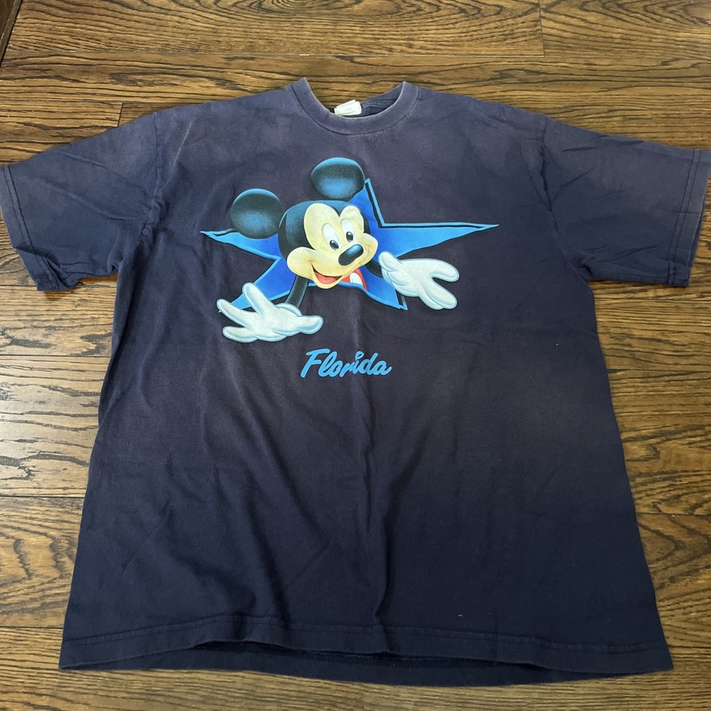 Disney Mickey Mouse Donald Duck Florida Mens XL Graphic T-Shirt Navy Blue Y2K